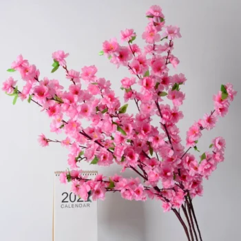 1/3/5pcs Artificial Peach Blossom Branch Spring Plum Cherry Blossom Silk Flower Tree Decoration Home Wedding DIY Decoration