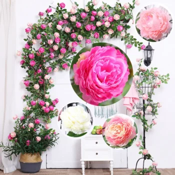 1.8m Simulated Peony Vine Artificial Flowers Decoration Contains 14 Flowers for Wedding Hotels Room Decor Pink White Champagne