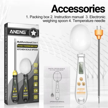 2 In 1 Electronic Measuring Spoon Digital Spoon Scale and Probe High Precision LCD Screen Display for Kitchen Gadgets Daily Meal