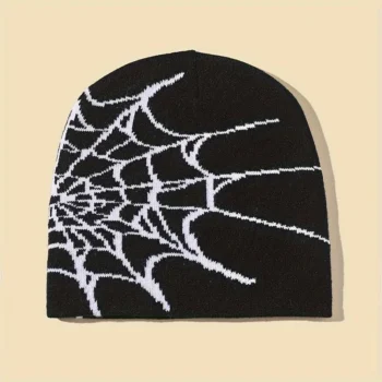 2023 New Goth Spider Web Jacquard Beanie Caps Y2K Knitted Warm Hip Hop Unisex Elastic Knit Hat Skull Cap For Women Men