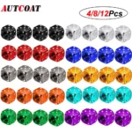 AUTCOAT 4/8/12Pcs Aluminum Tire Valve Caps Car Truck Motocycle Bike Dice Wheel Stem Tyre Tire Wheel Stem Air Valve Dust Cover