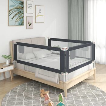[EU Direct] vidaxl 10229 Toddler Safety Bed Rail Dark Grey 150x25 cm Fabric Polyester Children's Bed Barrier Fence Foldable Home Anti-Fall Playpen Fencing Gate Crib Adjustable Kids Rails Protector