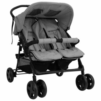 [EU Direct] vidaXL 10341 Twin Stroller Light Grey Steel Luxury Baby Stroller Cart Portable Pushchair Infant Carrier Foldable Carriage