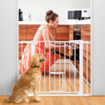 Comomy Extra Wide Pet Gate for Dog Cat Animal, Baby Gate Fence Pens with Swing Door Kids Play Gate 30" Tall Doggie Gate for Stairs Doorway White/Black