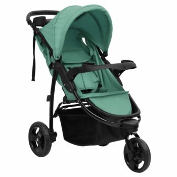 Stroller with 3 wheels steel green and black